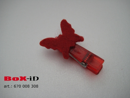 Vlinder in vilt met clip :  rood 30 mm (6st)